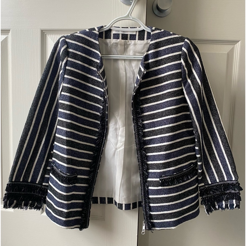 COPY - Sacai LuckBlue, Black, and White Striped Tweed Jacket